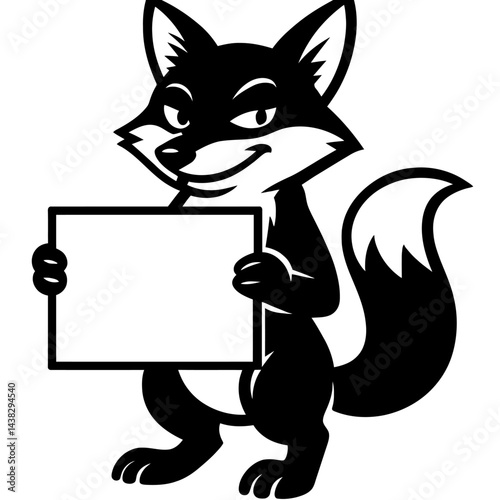 Cartoon Fox Holding Blank Sign Banner Illustration