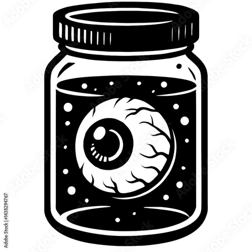 Eyeball in Jar Illustration - Spooky Horror and Macabre Specimen
