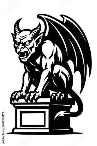 Gargoyle Statue Illustration Perched on Pedestal