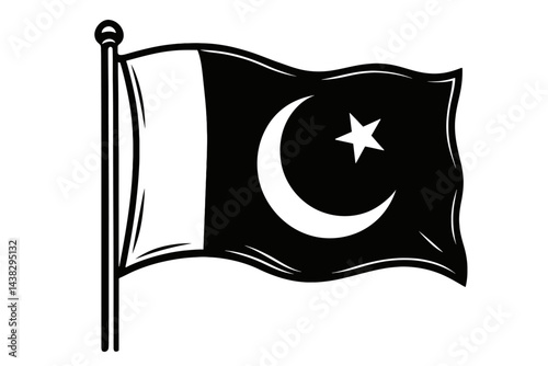 Pakistan National Flag Waving on Flagpole Illustration