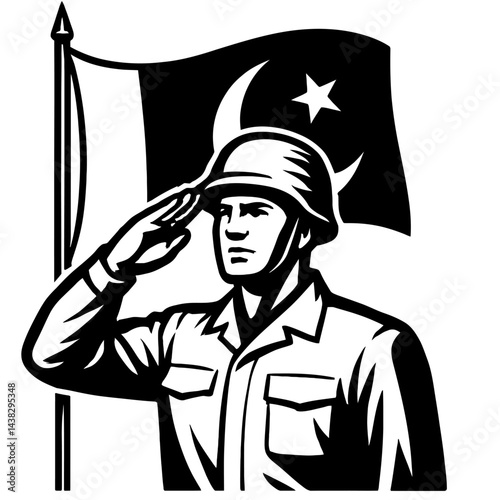 Soldier Saluting Pakistan National Flag Vector Illustration