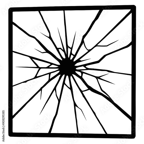 Broken Glass Vector Illustration - Shattered Window Pane with Radial Cracks from Impact Point