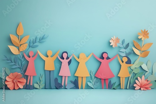 Wallpaper Mural Pastel Paper Flower Figures Holding Hands Friendship and Support Torontodigital.ca