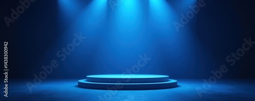 Sleek minimalist stage, blue spotlight backdrop, scene, concept
