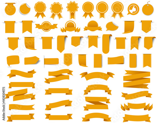 Orange Ribbons Set And Isolated White Background