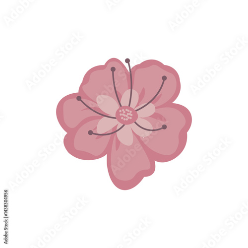 Japan sakura flower head in flat design. Traditional springtime cherry blossom. Vector illustration isolated.