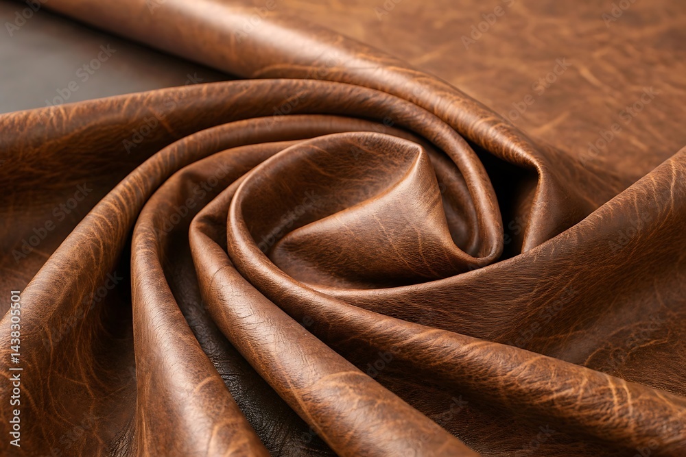 Elegant Swirl of Brown Leather Close Up Textile Material Elegant Swirl of Brown Leather Close Up Textile Material
