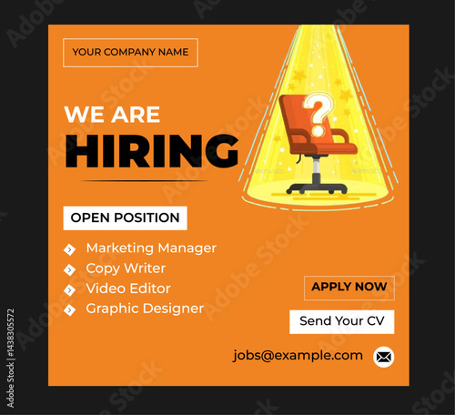 We are hiring job vacancy social media post or Social Media Square Banner design template, We are hiring job vacancy square web banner design vector