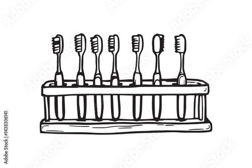 Toothbrush holder set line art 