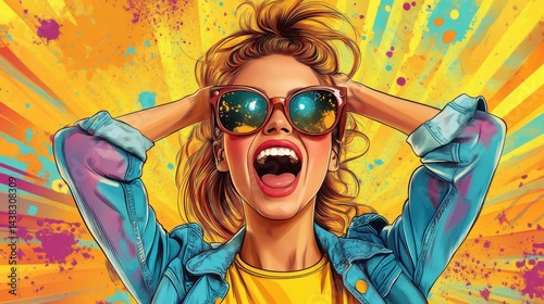 Pop art girl megaphone wow sale vector fun