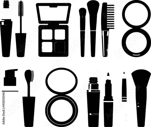 Set of black silhouette make up items for beauty and cosmetics