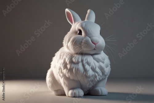 Adorable Fluffy White Rabbit 3D Render - Easter Bunny, Pet, Animal