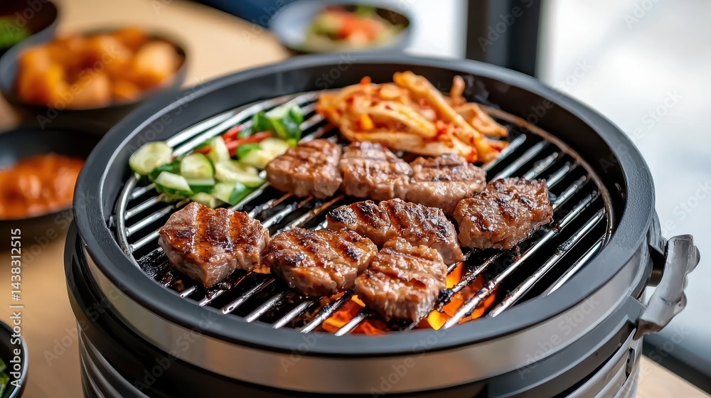 Sizzling Grill Filled with Juicy Meat and Colorful Vegetables Ready to Enjoy Sizzling Grill Filled with Juicy Meat and Colorful Vegetables Ready to Enjoy