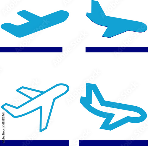 Airplane icon vector illustration. Plane landing and plane take off icon set. Tour and travel