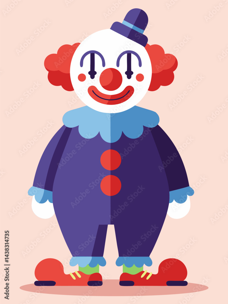 Naklejka premium Fun Minimal Vector Clown Character with Colorful Costume and Happy Expression in Flat Design