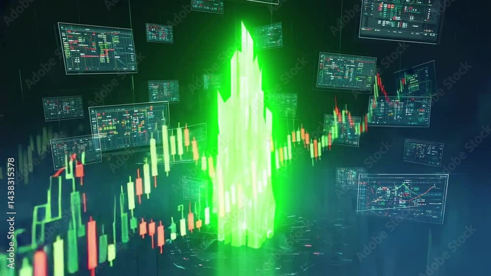Stock market concept. Stock market tickers with a world map and stock indexes, graphs, charts. Digital animation of Stock market prices changing technology