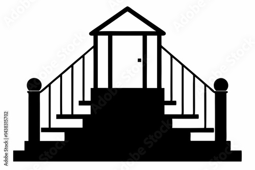 Front Steps With Handrail Silhouette vector illustration