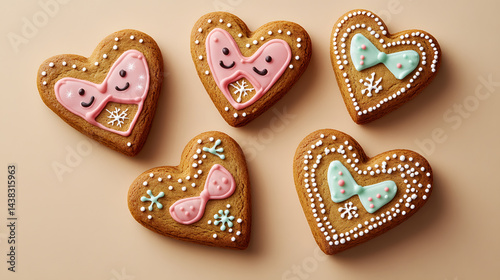 food, heart, sweet, cake, dessert, cookie, christmas, gingerbread, love, chocolate, biscuit, cookies, baked, sugar, snack, decoration, icing, holiday, brown, valentine, isolated, shape, pink, pastry, 