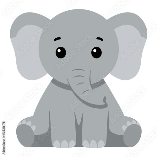 Cute Minimal Vector Illustration of a Sitting Elephant with Expressive Features
