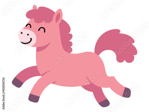 Playful Pink Pony Character in Minimal Vector Style, Perfect for Children’s Designs and Illustrations