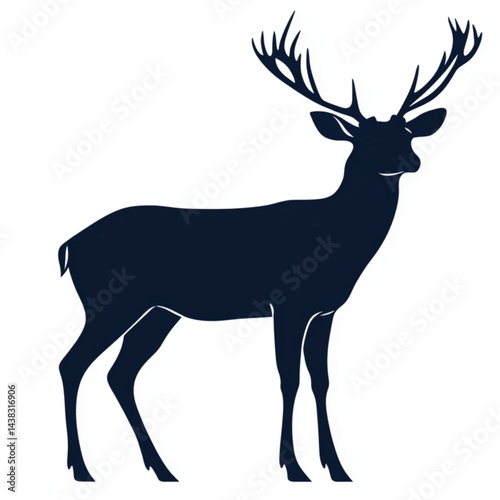 Elegant Stag Silhouette in Navy Blue with Majestic Antlers