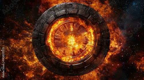 Ancient Portal Swirling with Energy in a Cosmic Background