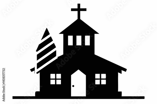 Mini White Clapboard Church Silhouette vector illustration