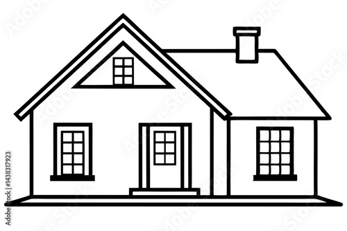 Miniature Colonial House Line Art vector illustration