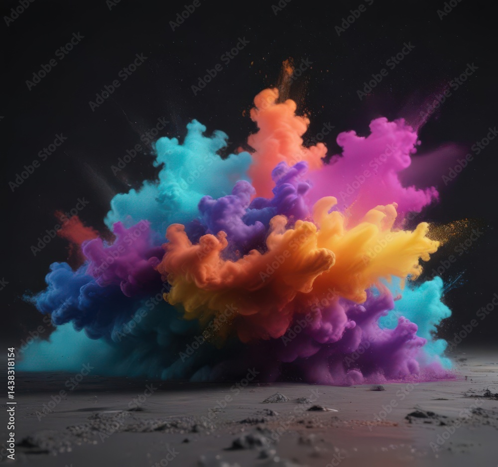 Fototapeta premium Dark canvas, multicolored powder cloud, energetic splash , intense, amazing