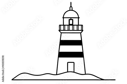 Miniature New England Lighthouse Line Art vector illustration