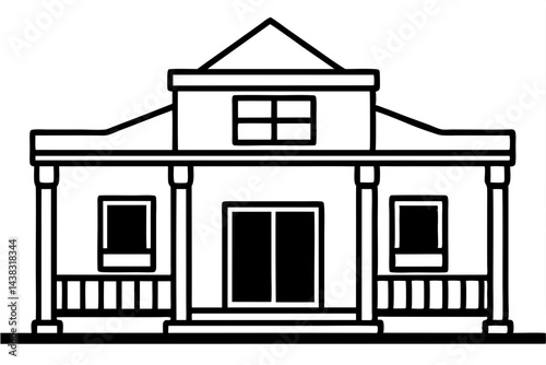 Miniature Old Western Saloon Line Art vector illustration