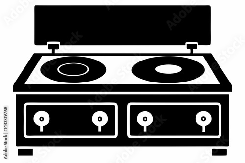 Record Player Console Silhouette vector illustration
