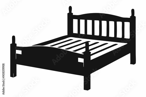 Rustic Wooden Bedframe With Slats Silhouette vector illustration