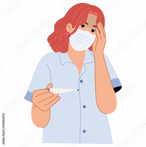 Woman has a headache and  suffering from fever