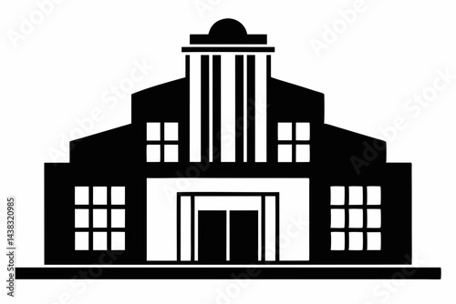 Tiny Art Deco Theater Building Silhouette vector illustration