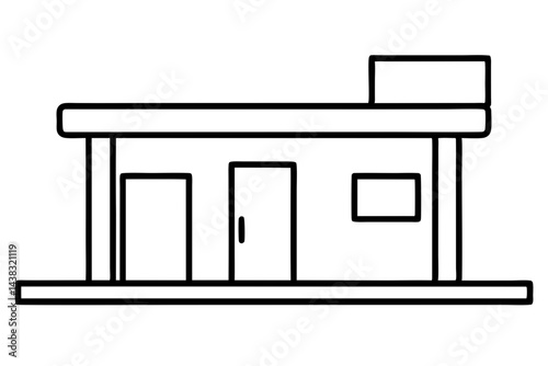 Tiny Gas Station Structure Line Art vector illustration