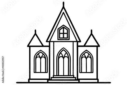 Tiny Gothic Revival House Line Art vector illustration