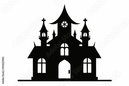 Tiny Gothic Revival House Silhouette vector illustration