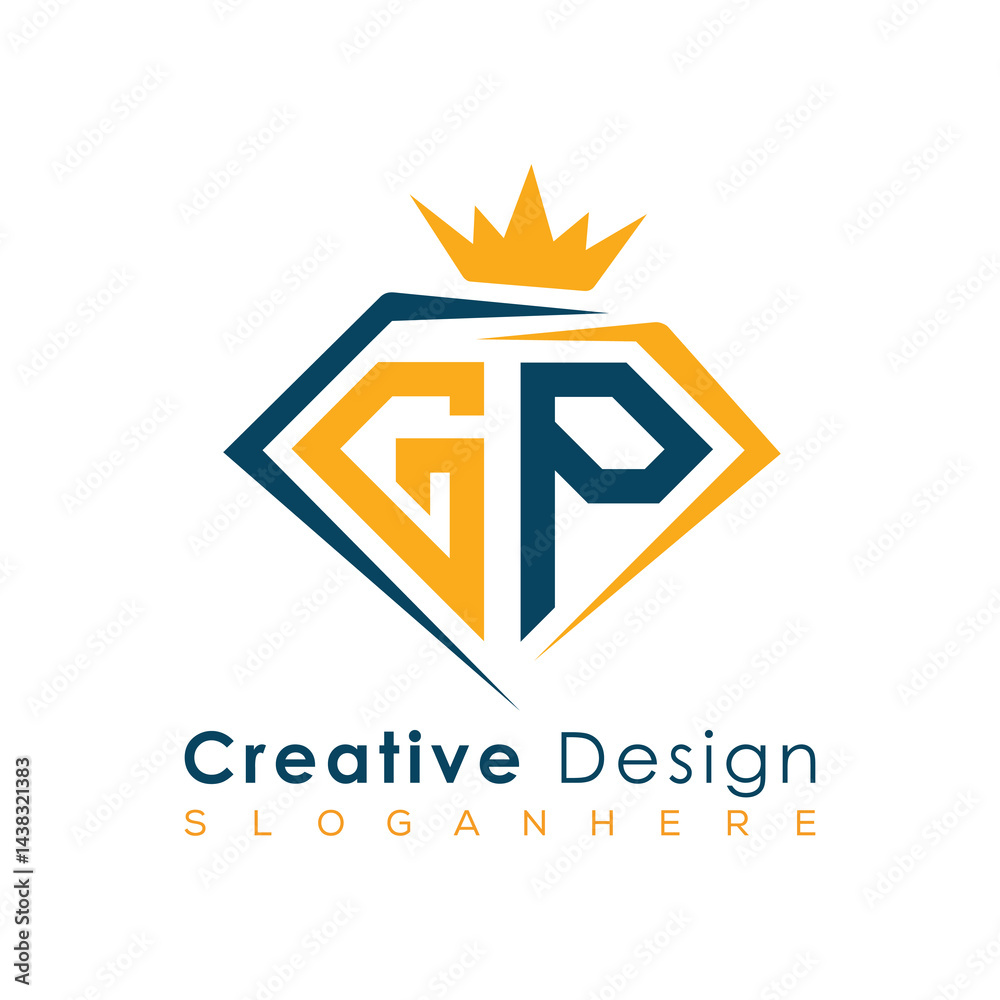 Fototapeta premium Luxury Initial Letter Monogram in Pentagon Diamond Shape with Royal Crown for Premium Branding & High-End Logo Design 