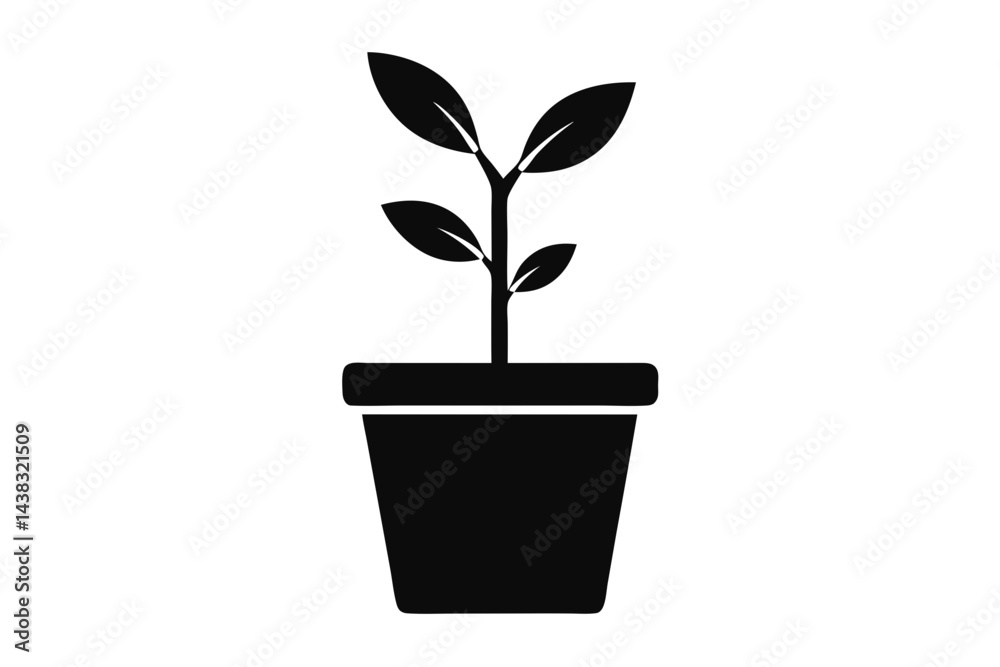 Tiny Plant Sprout In Pot Silhouette vector illustration Tiny Plant Sprout In Pot Silhouette vector illustration