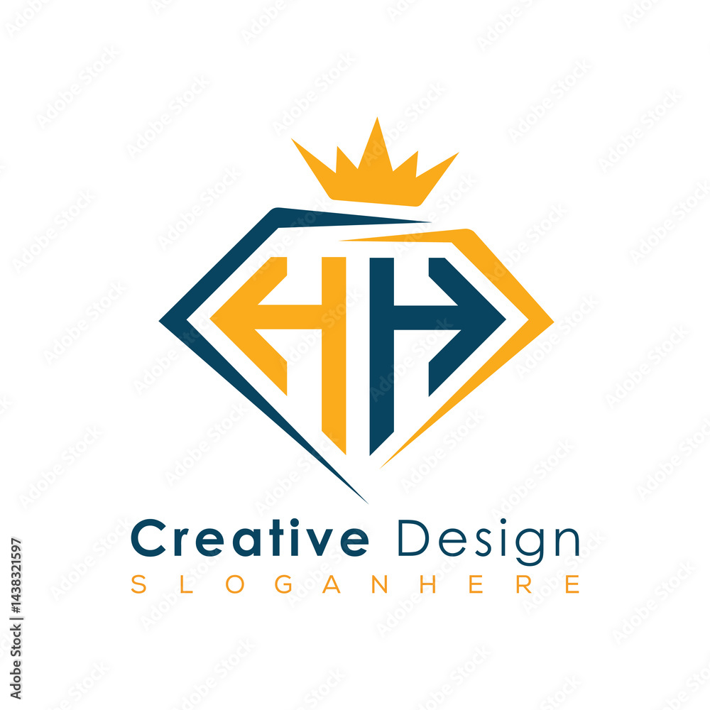 Fototapeta premium Luxury Initial Letter Monogram in Pentagon Diamond Shape with Royal Crown for Premium Branding & High-End Logo Design 