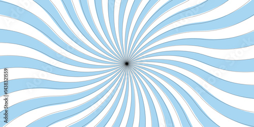 Abstract background with rays retro starburst. Twisted swirl. Spiral radial striped backdrop design  reminiscent of circus themes. sky blue and white twisted swirl. radial striped backdrop design 