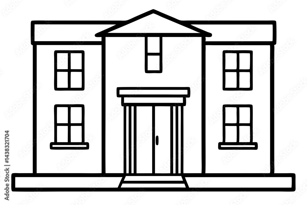 Tiny Urban Brownstone Line Art vector illustration