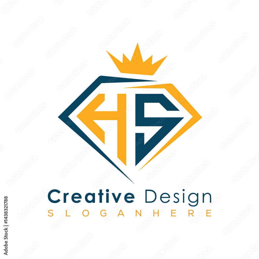 Fototapeta premium Luxury Initial Letter Monogram in Pentagon Diamond Shape with Royal Crown for Premium Branding & High-End Logo Design 