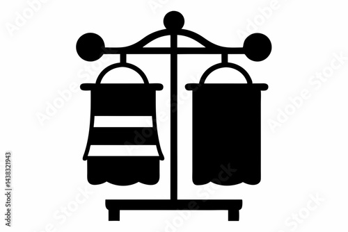 Towel Rack With Hanging Towels Silhouette vector illustration