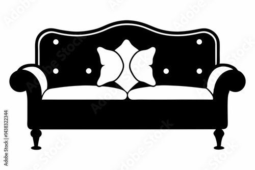 Upholstered Couch With Throw Pillows Silhouette vector illustration