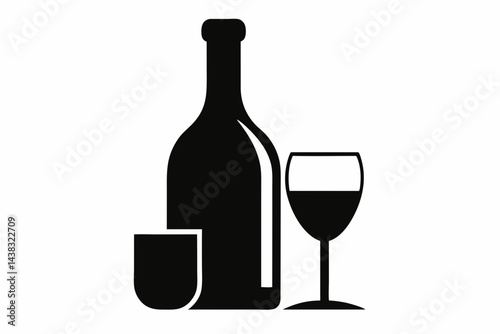 Wine Bottle And Glass Silhouette vector illustration