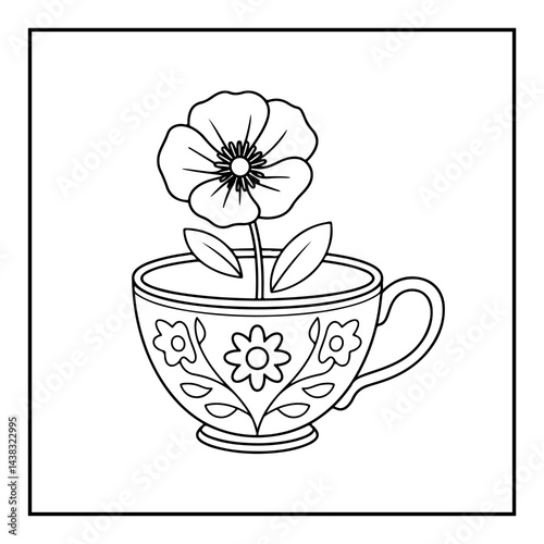 Floral Teacup Coloring Pages For Kids
