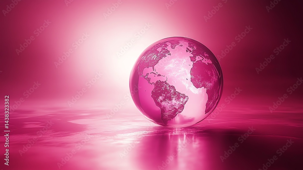 A pink globe reflecting light in a serene environment, evoking a sense of tranquility. A pink globe reflecting light in a serene environment, evoking a sense of tranquility.