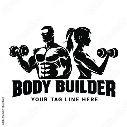 Fitness logo design, body builder vector eps  
